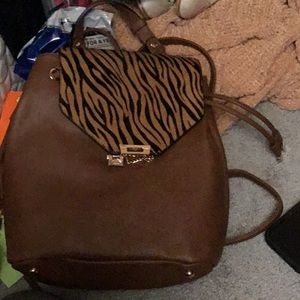 Zebra print and tan leather dune backpack